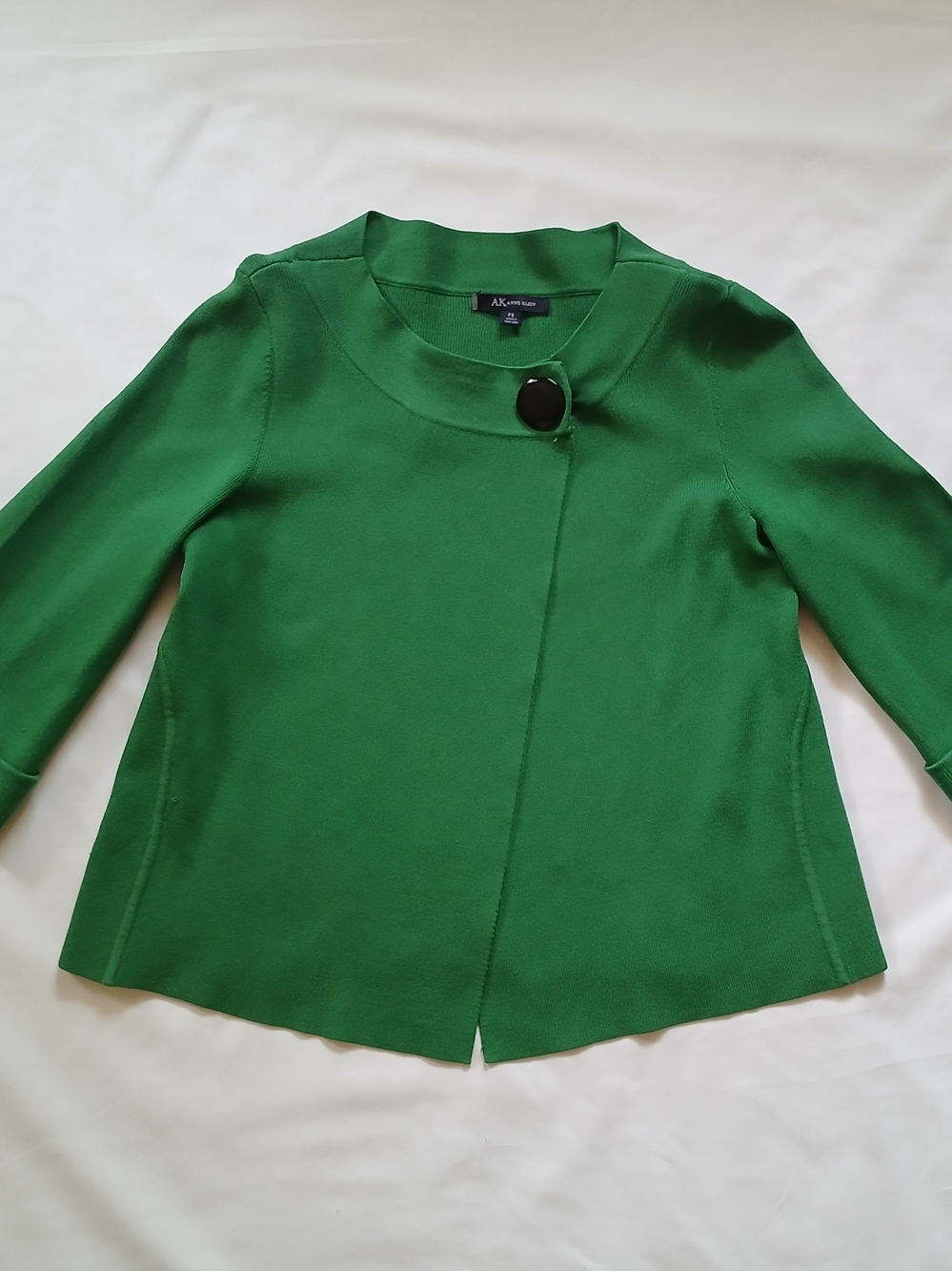 Anne Klein Kelly Green Collarless Ponte Jacket with Single Black Button
